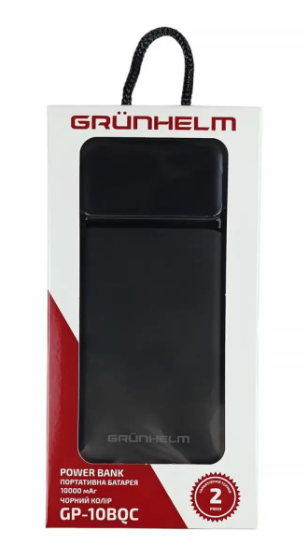 Power Bank - Портативная батарея 10.000 mAh. черный - GP-10BQC быстрая зарядка 22.5W GRUNHELM