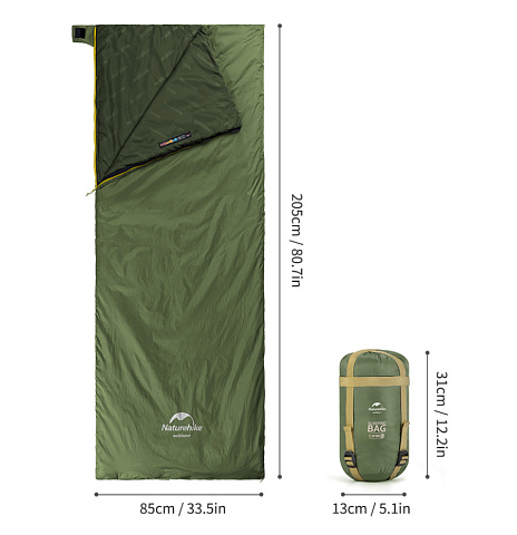 Спальный мешок Naturehike LW180 Mini NH21MSD04, правый, XL, темно-зеленый