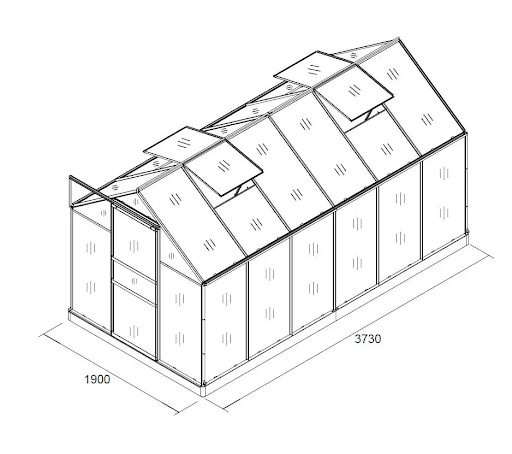 Садова теплиця з полікарбонату 7,22 м&sup2; (3,8 х 1,9 х 1,95 м), Прозора