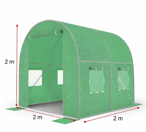 Садовая теплица 4 м&sup2; (2&times;2&times;2 м) с окнами, армированная пленка UV-4, Зеленая