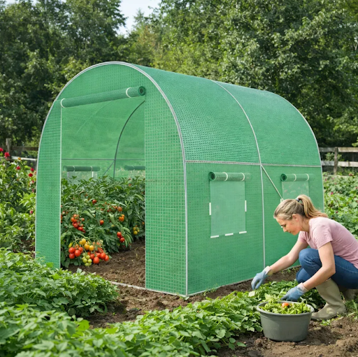 Садовая теплица 4 м&sup2; (2&times;2&times;2 м) с окнами, армированная пленка UV-4, Зеленая
