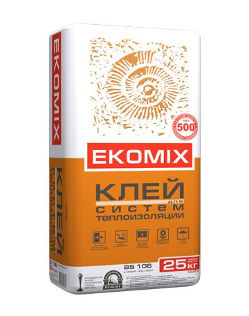 Клей EKOMIX для приклейки и армировки минераловатных и пенополистирольных плит, 25 кг