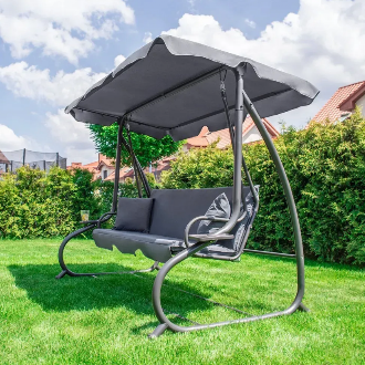 Садовая качель - лежак 2в1 "Relax Plus" FunFit 3 местная, с навесом и подушками (Серая)