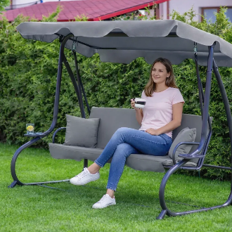 Садовая качель - лежак 2в1 "Relax Plus" FunFit 3 местная, с навесом и подушками (Серая)