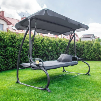 Садовая качель - лежак 2в1 "Relax Plus" FunFit 3 местная, с навесом и подушками (Серая)