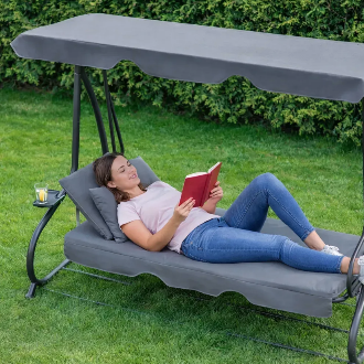 Садовая качель - лежак 2в1 "Relax Plus" FunFit 3 местная, с навесом и подушками (Серая)