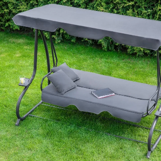 Садовая качель - лежак 2в1 "Relax Plus" FunFit 3 местная, с навесом и подушками (Серая)