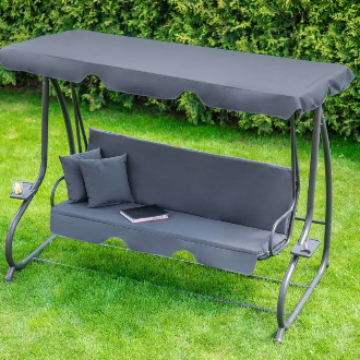 Садовая качель - лежак 2в1 "Relax Plus" FunFit 3 местная, с навесом и подушками (Серая)