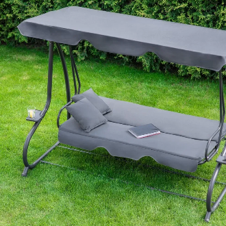 Садовая качель - лежак 2в1 "Relax Plus" FunFit 3 местная, с навесом и подушками (Серая)