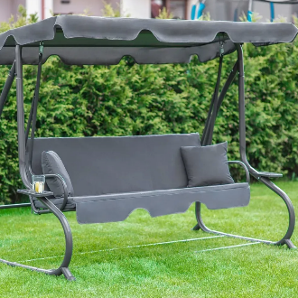 Садовая качель - лежак 2в1 "Relax Plus" FunFit 3 местная, с навесом и подушками (Серая)