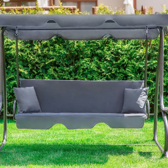 Садовая качель - лежак 2в1 "Relax Plus" FunFit 3 местная, с навесом и подушками (Серая)