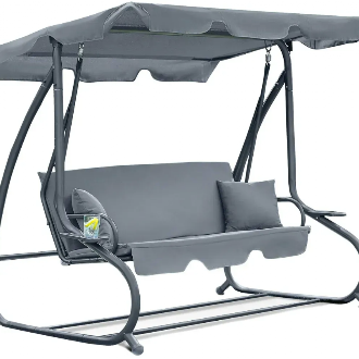 Садовая качель - лежак 2в1 "Relax Plus" FunFit 3 местная, с навесом и подушками (Серая)