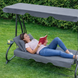 Садовая качель - лежак 2в1 "Relax Plus" FunFit 3 местная, с навесом и подушками (Серая)