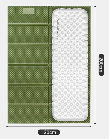 Килимок складаний подвійний IXPE Naturehike CNK2450WS044, алюмінієва плівка, 200x120х1,8 см, оливков