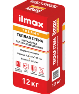 ilmax Сухая штукатурна цементно-известовая белая "ilmax thermo теплая стена 3D" , 12 кг