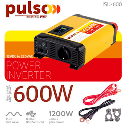 Преобраз. напряжения PULSO/ISU- 600/12V-220V/600W/LCD/USB-5VDC2.0A/син.волна/клеммы
