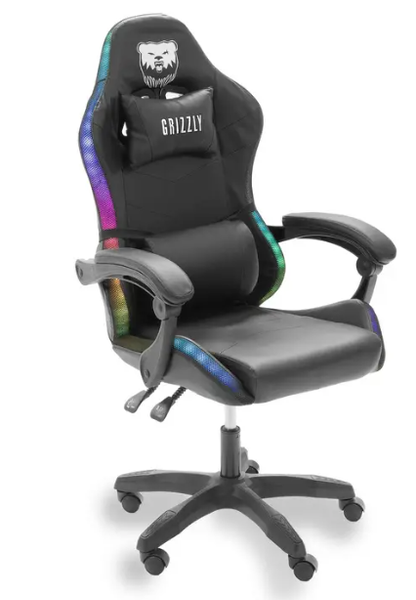 Геймерське крісло Grizzly з RGB LED підсвіткою (12 режимів), Чорний