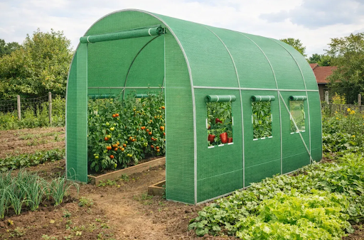 Садова теплиця 7 м&sup2; (3,5 &times; 2 &times; 2 м) з вікнами, армована плівка UV-4, Зелена