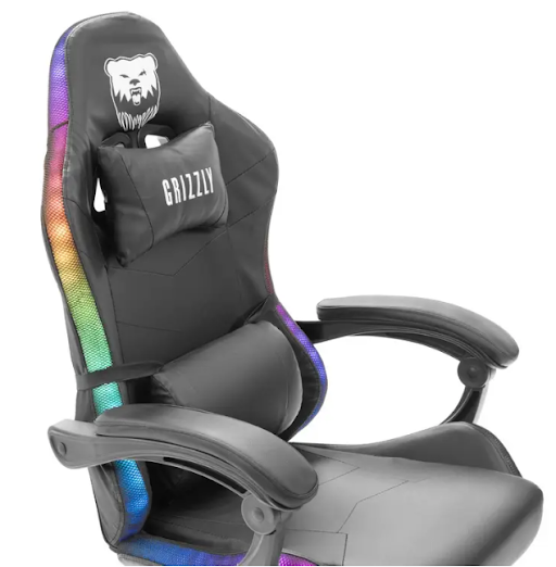 Геймерське крісло Grizzly з RGB LED підсвіткою (12 режимів), Чорний