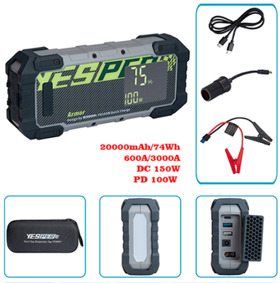 Пуско-зарядний пристрій ARMOR JS-700 20000mAh/74Wh/12V START-600A/3000A/DC 150W/лiхтар