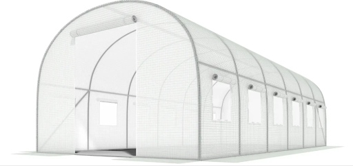 Садовая теплица 24 м&sup2; (8 х 3 х 2 м) с армированной пленкой UV-4, с окнами, Прозрачная