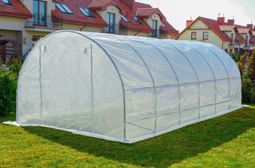 Садовая теплица 24 м&sup2; (8 х 3 х 2 м) с армированной пленкой UV-4, с окнами, Прозрачная