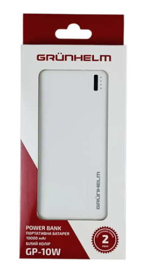 Power Bank - Портативная батарея 10.000 mAh. белый - GP-10W GRUNHELM
